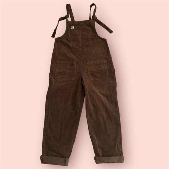 Lucy & Yak Brown Corduroy Overalls dungarees Sz 2 raw hem - Picture 4 of 8